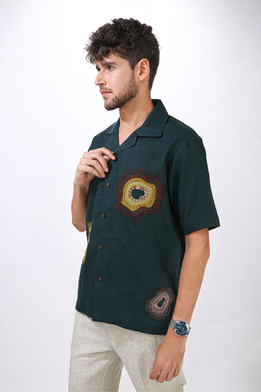 COSMIC FLORA - HAND EMBROIDERED UNISEX PURE LINEN SHIRT