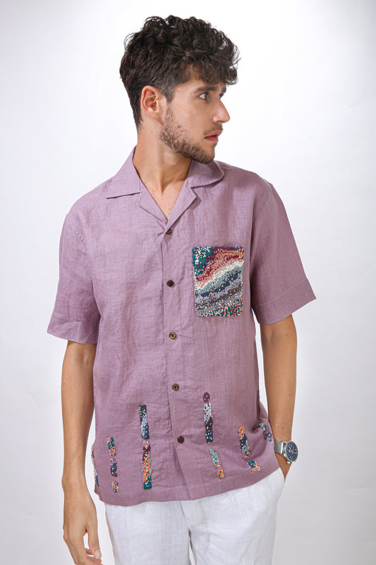 LILAC ASCENT - HAND EMBROIDERED UNISEX LINEN SHIRT