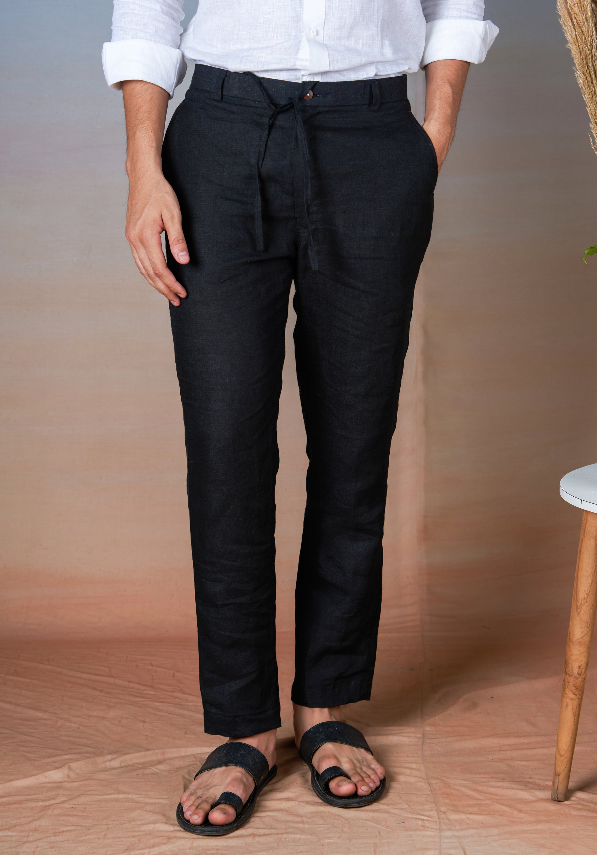 BLACK - LINEN EAZY PANT