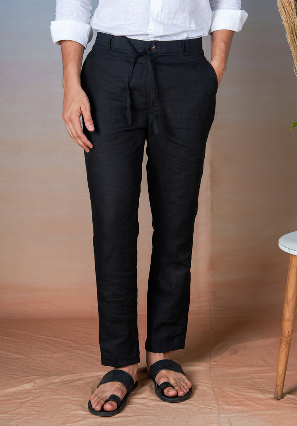 BLACK - LINEN EAZY PANT