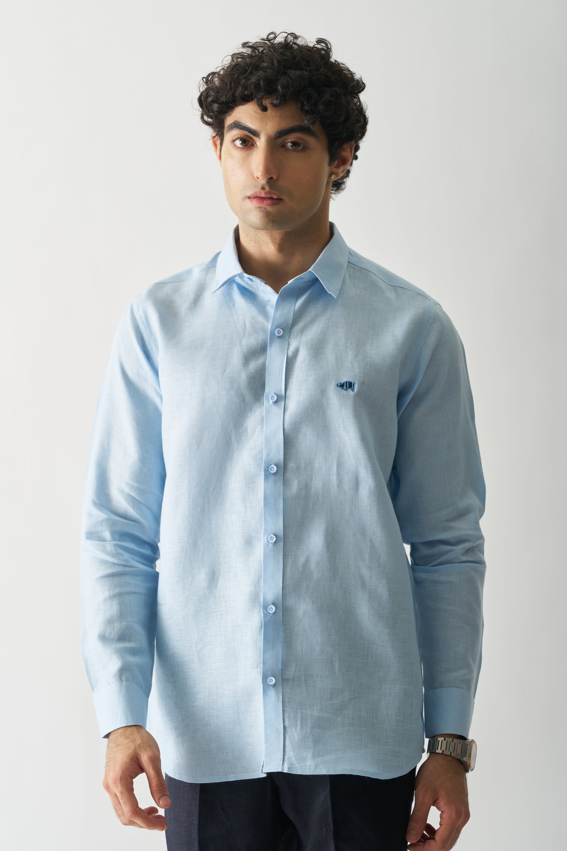 BLISSFUL BLUE - ROZZANA FULL SLEEVE PURE LINEN SHIRT