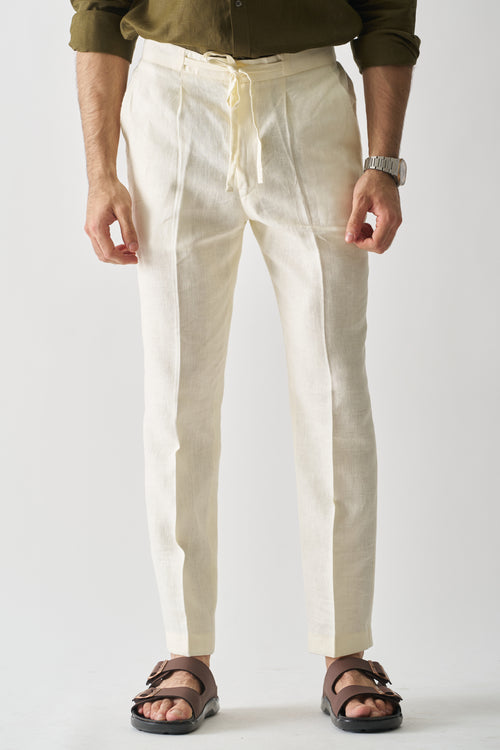 CREAM - PURE HEAVY LINEN CASUAL PANT