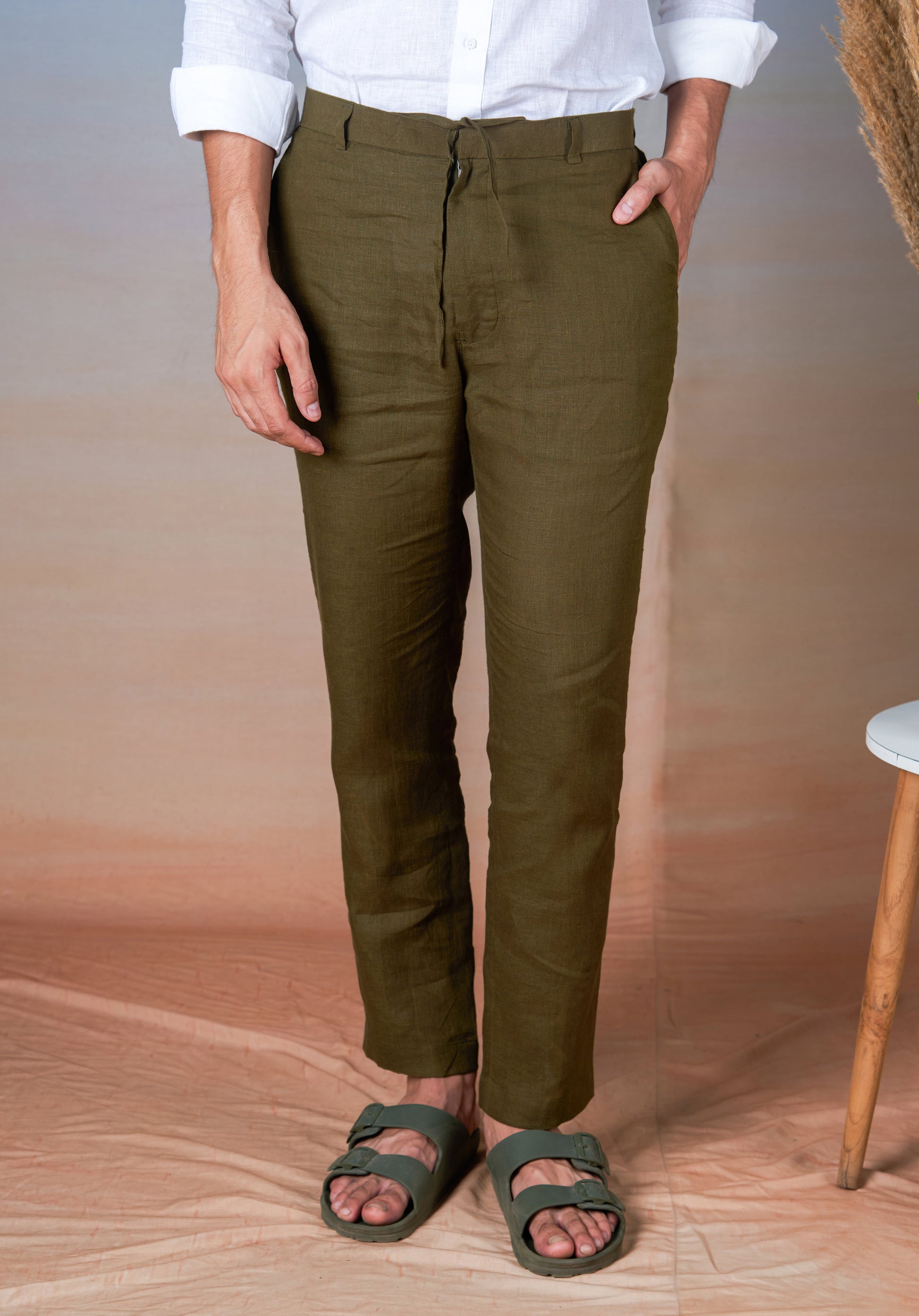 OLIVE GREEN - LINEN EAZY PANT