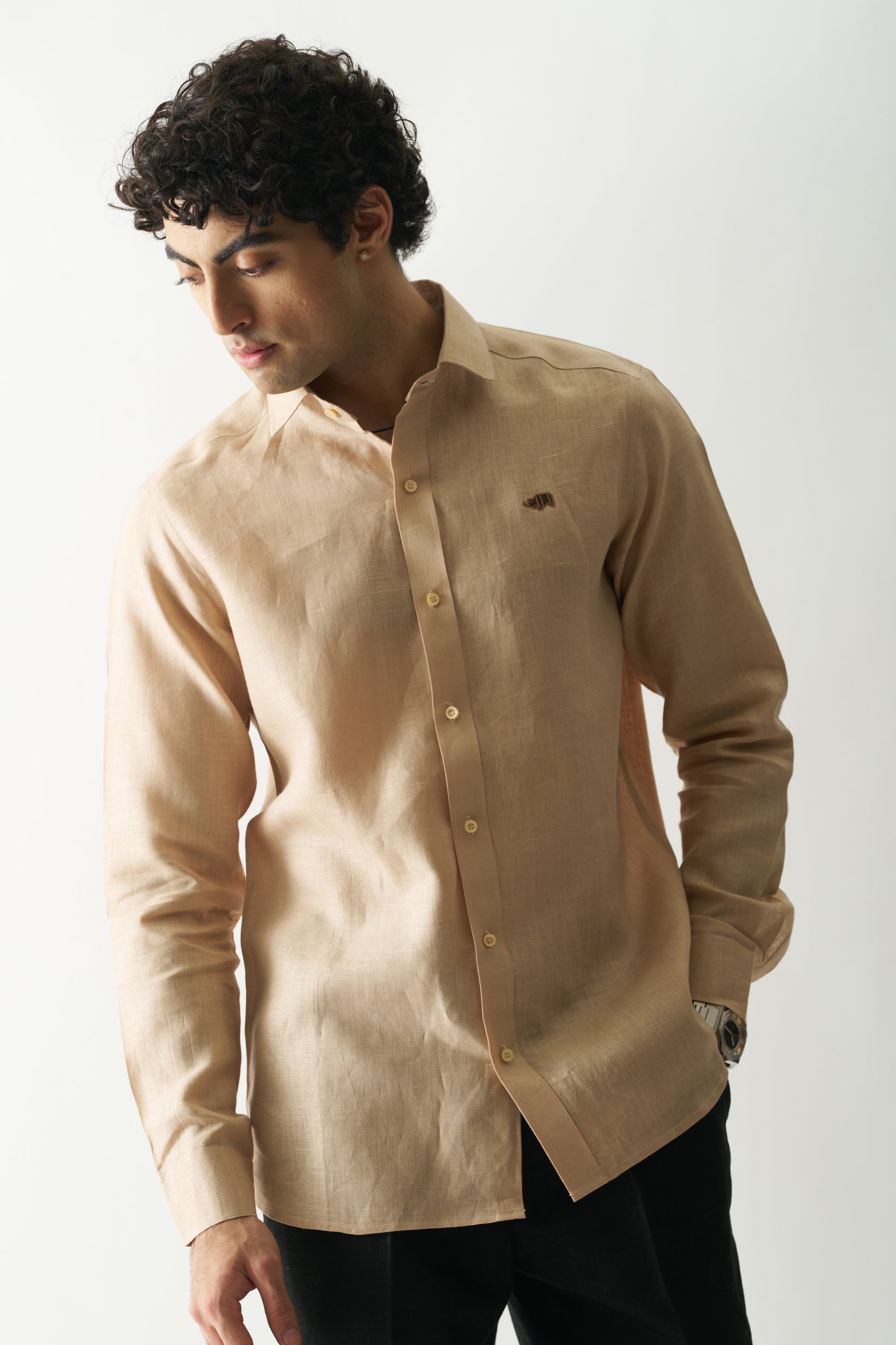 SWISS COFFEE - ROZZANA FULL SLEEVE PURE LINEN SHIRT