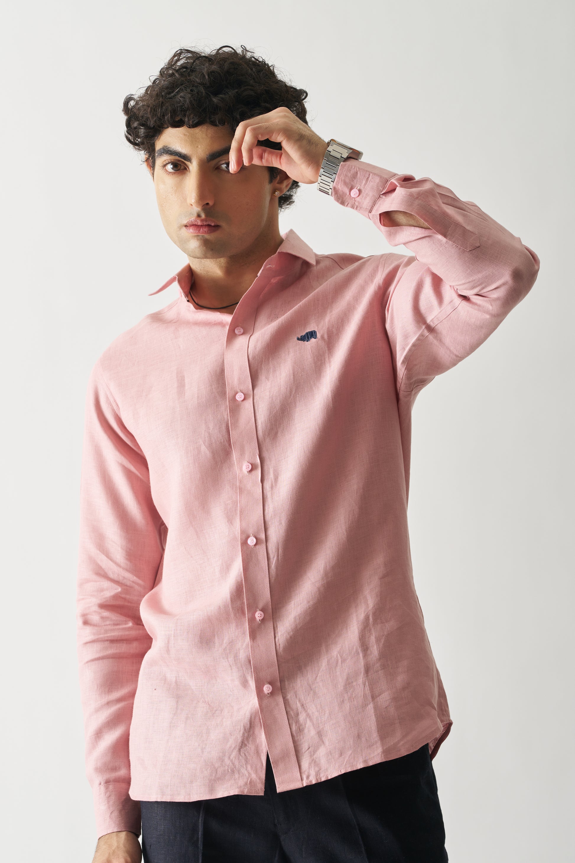 VINTAGE ROSE - ROZZANA FULL SLEEVE PURE LINEN SHIRT