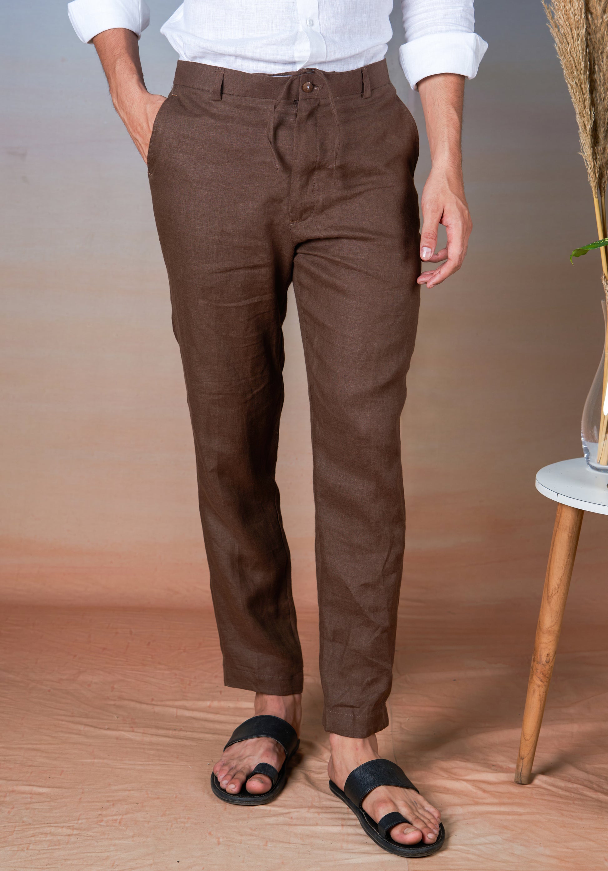 BROWN - LINEN EAZY PANT