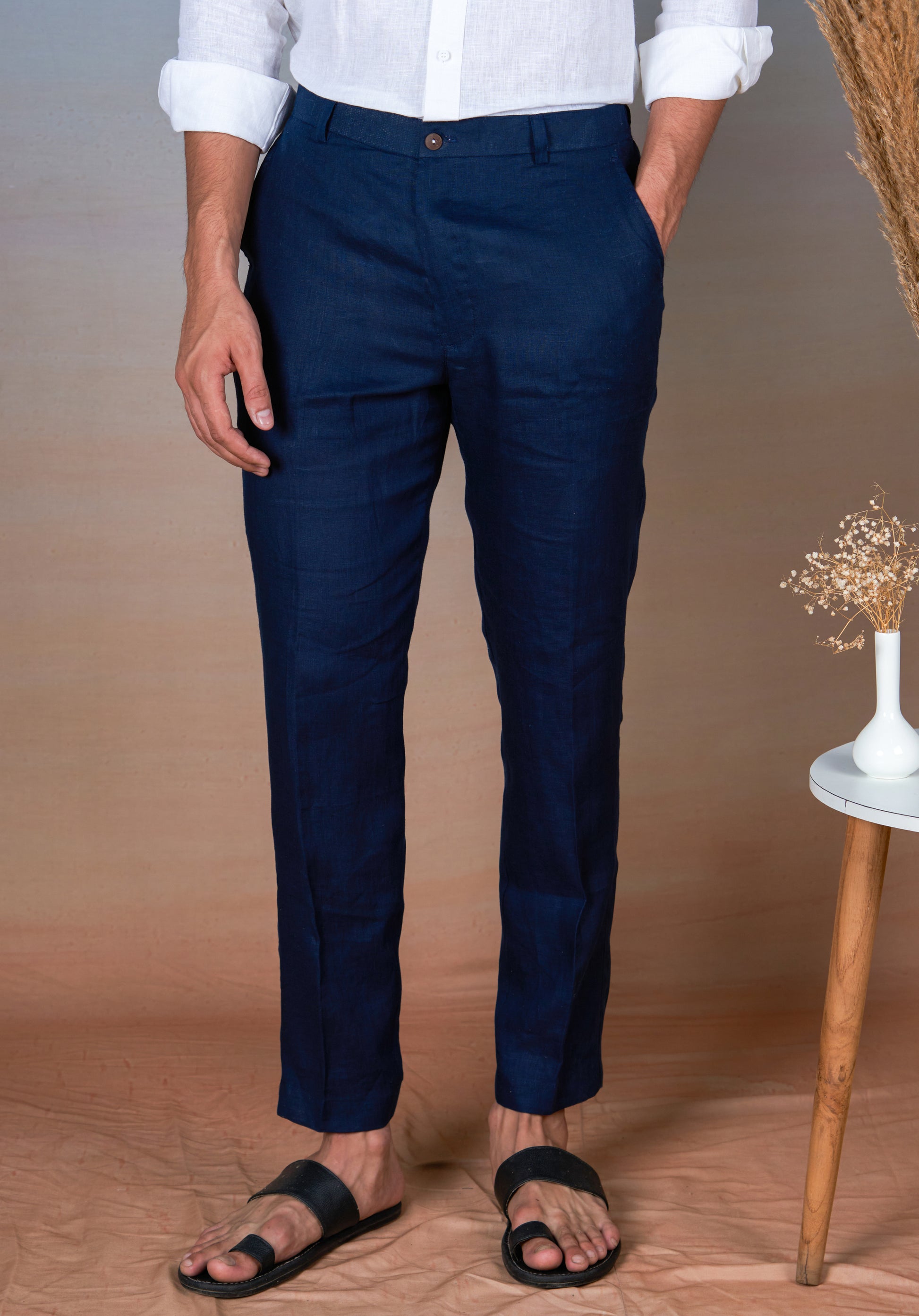 NAVY BLUE - LINEN EAZY PANT