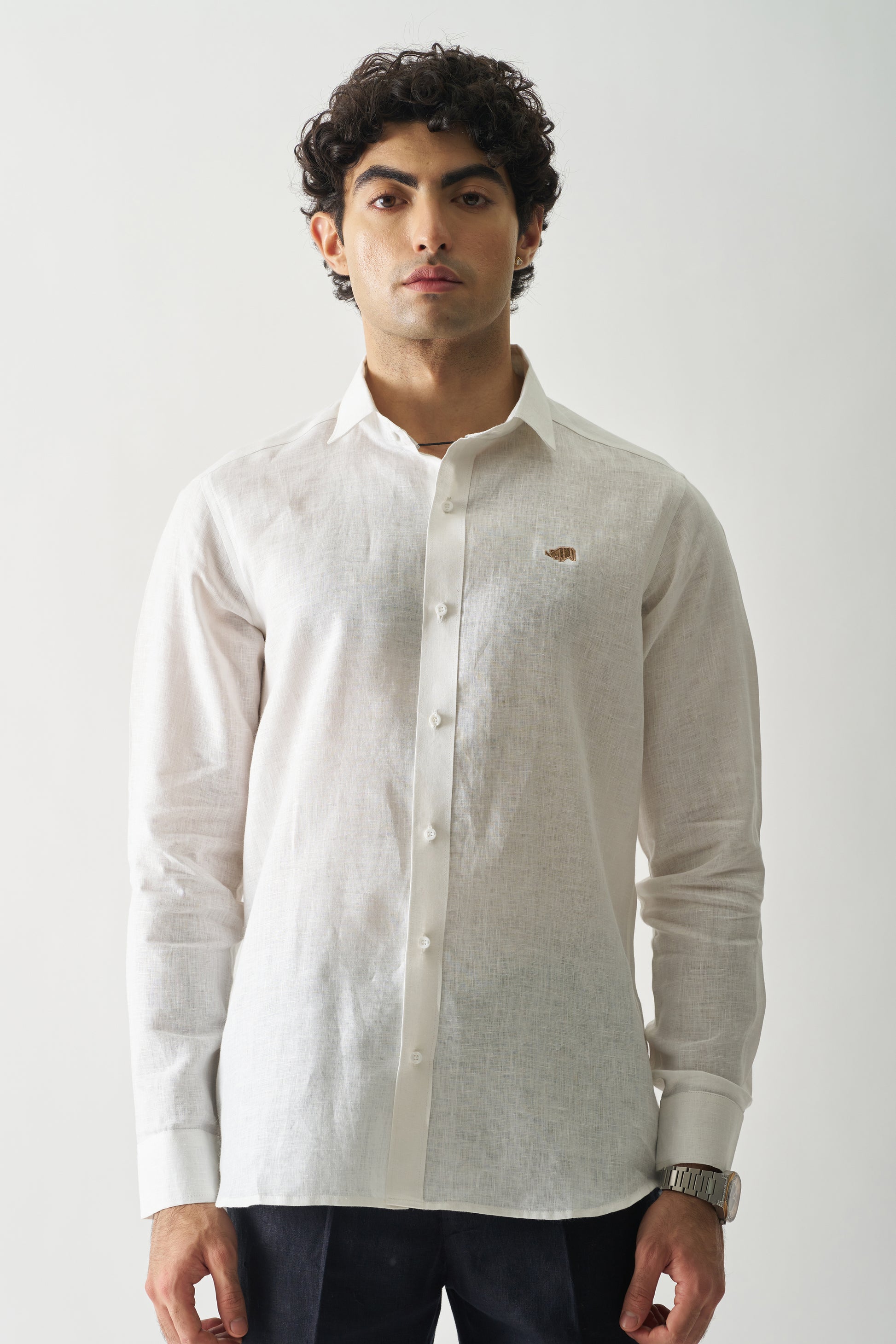 WHITE - ROZZANA FULL SLEEVE PURE LINEN SHIRT