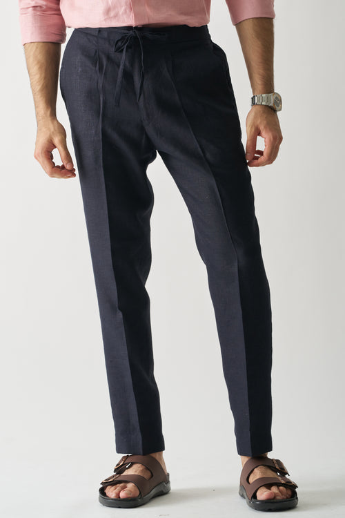 NAVY BLUE - PURE HEAVY LINEN CASUAL PANT