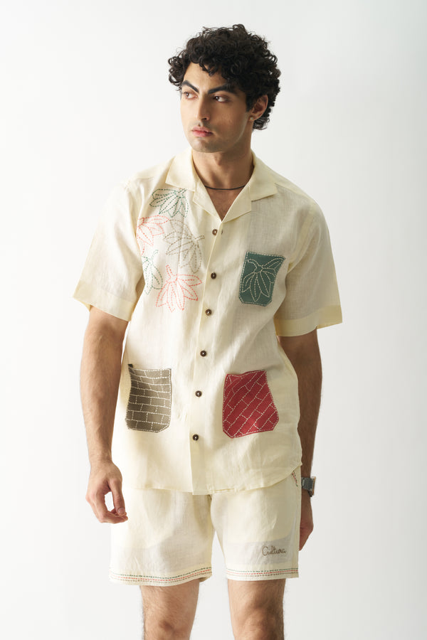 POCKET FUSION - HAND EMBROIDERED PURE LINEN UNISEX CO-ORD SET