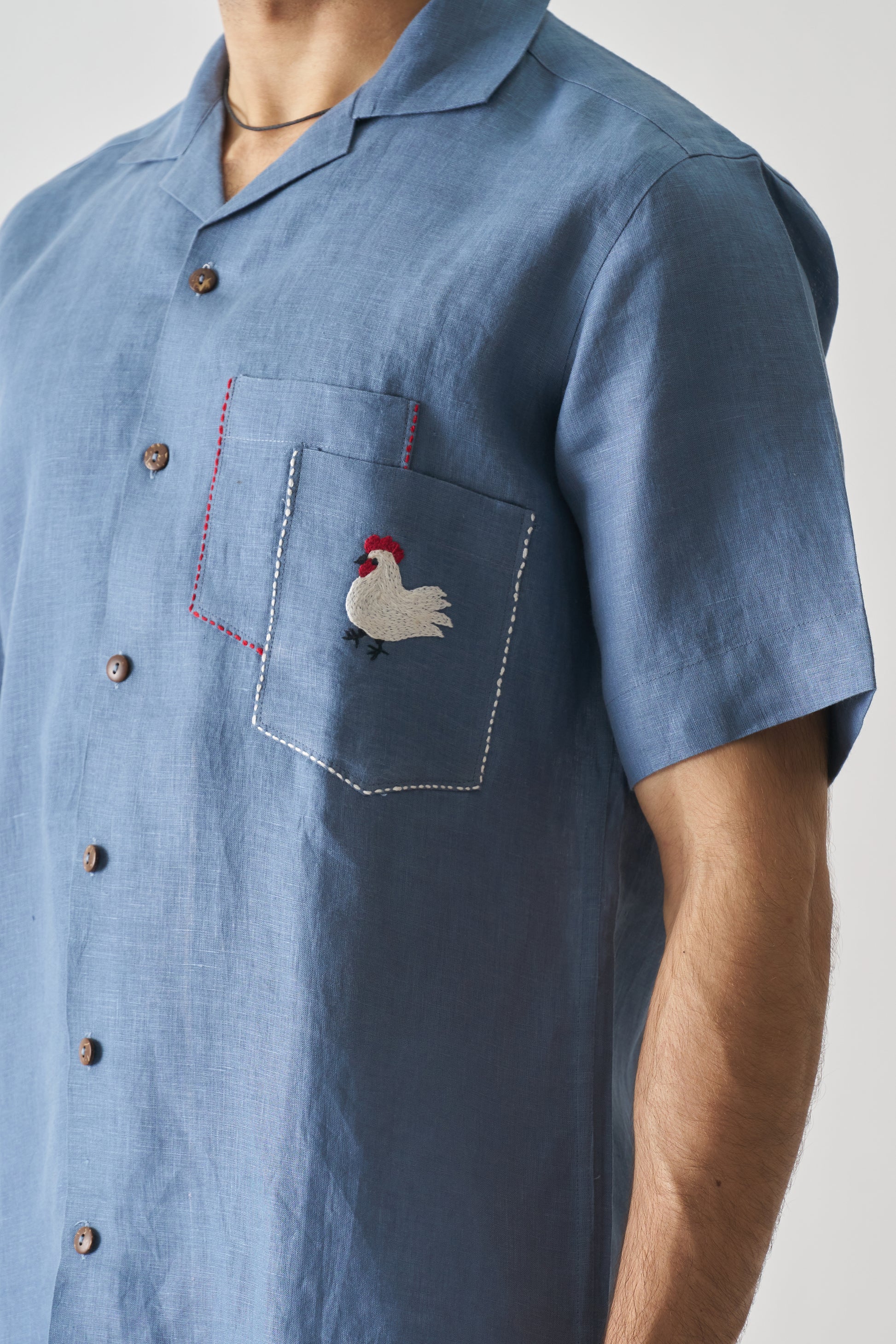 ROOSTER'S ROOST - HAND EMBROIDERED UNISEX PURE LINEN SHIRT