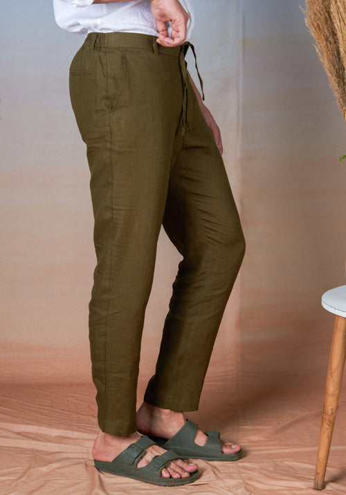 OLIVE GREEN - LINEN EAZY PANT