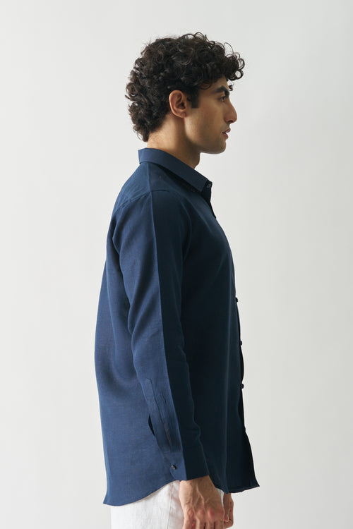 NAVY BLUE - ROZZANA FULL SLEEVE PURE LINEN SHIRT