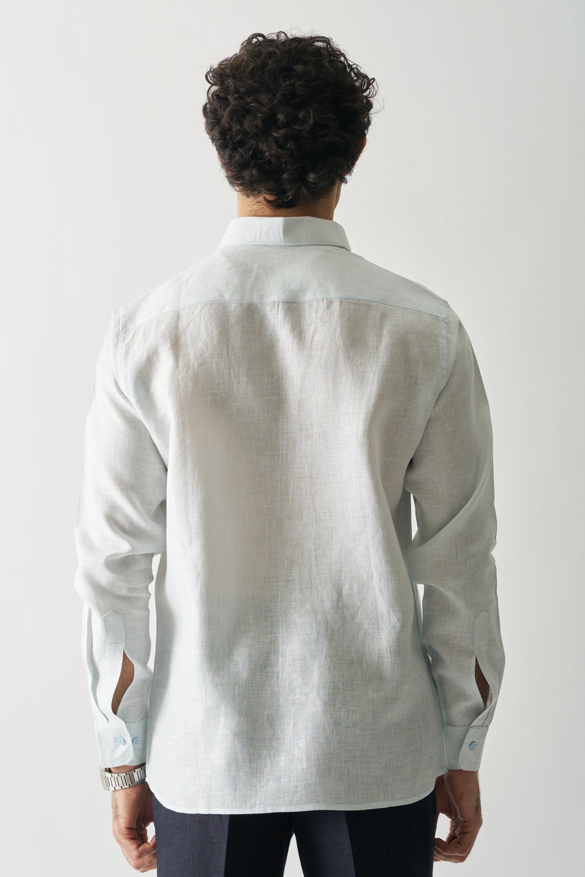 ICE BLUE - ROZZANA FULL SLEEVE PURE LINEN SHIRT