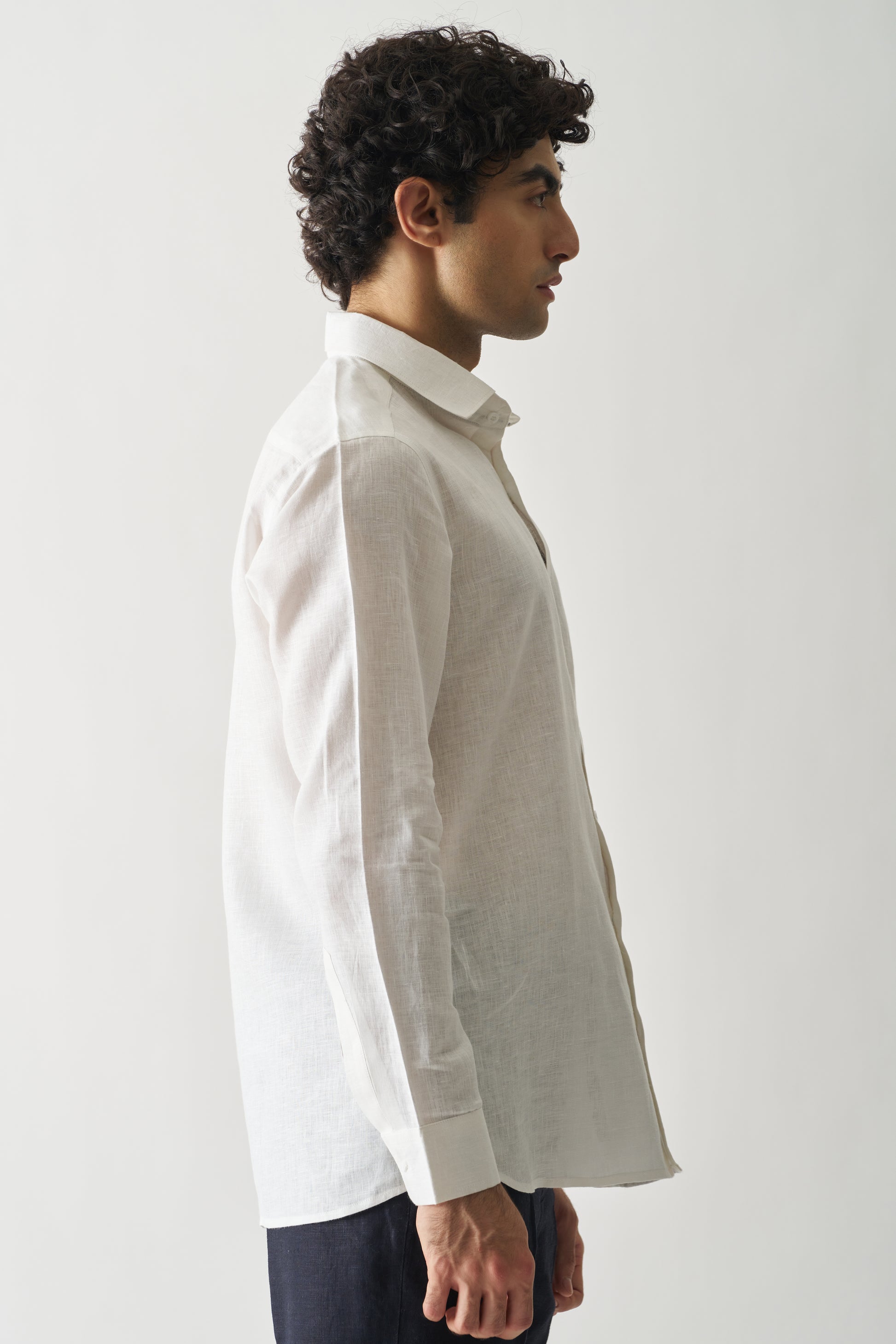 WHITE - ROZZANA FULL SLEEVE PURE LINEN SHIRT