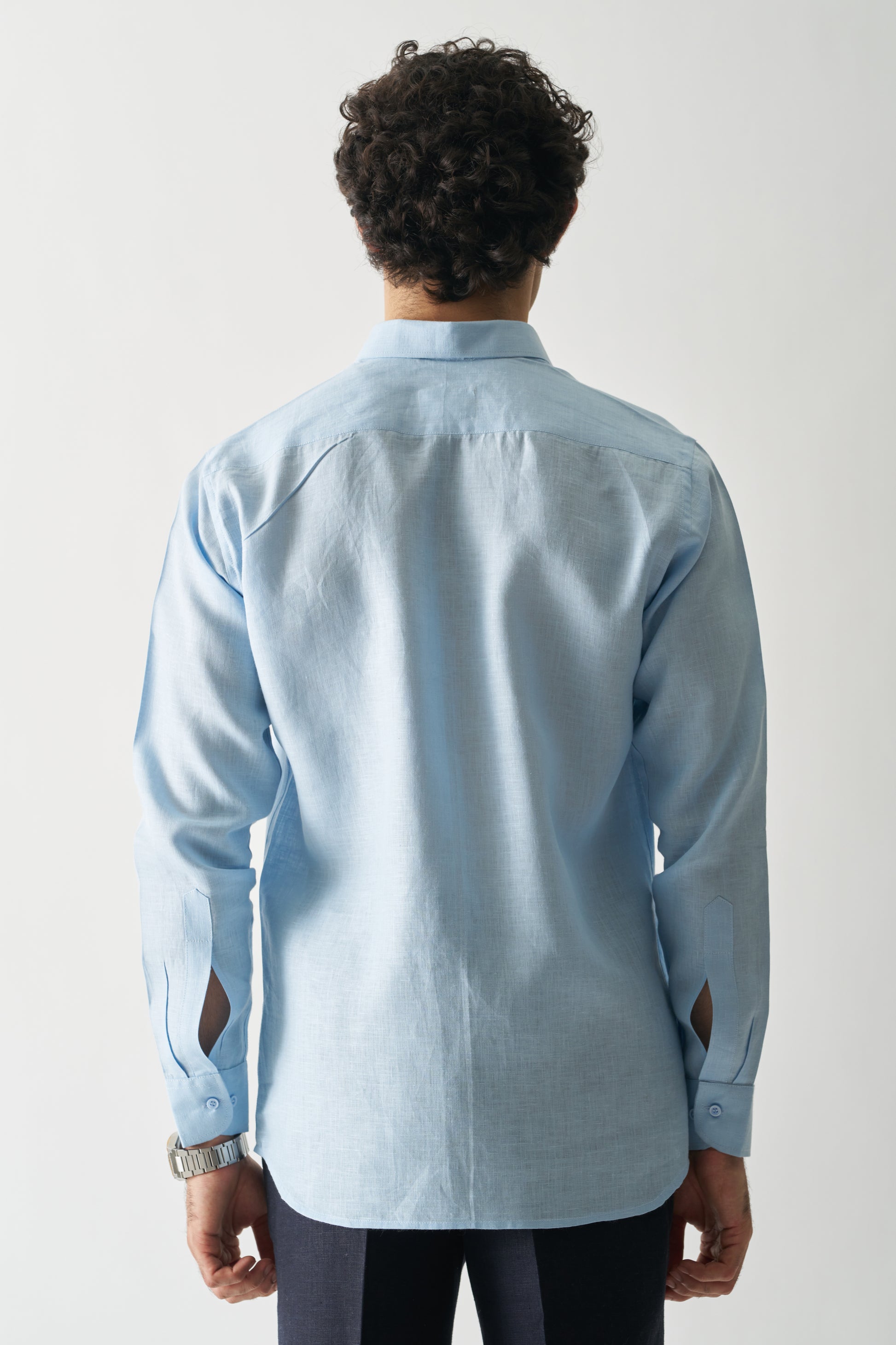 BLISSFUL BLUE - ROZZANA FULL SLEEVE PURE LINEN SHIRT