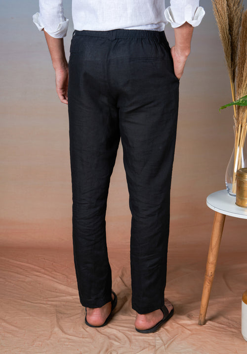 BLACK - LINEN EAZY PANT