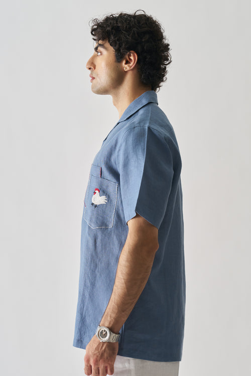 ROOSTER'S ROOST - HAND EMBROIDERED UNISEX PURE LINEN SHIRT