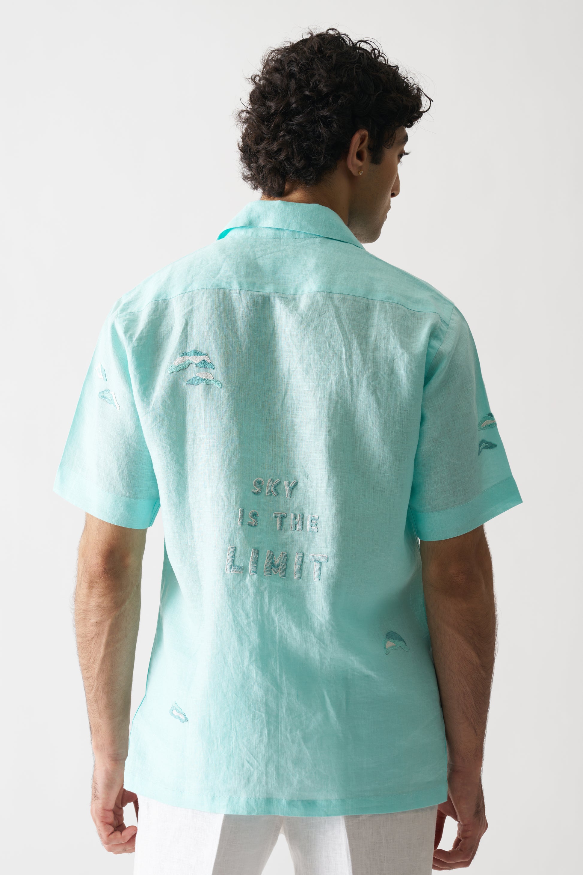 SKY IS THE LIMIT - HAND EMBROIDERED UNISEX PURE LINEN SHIRT