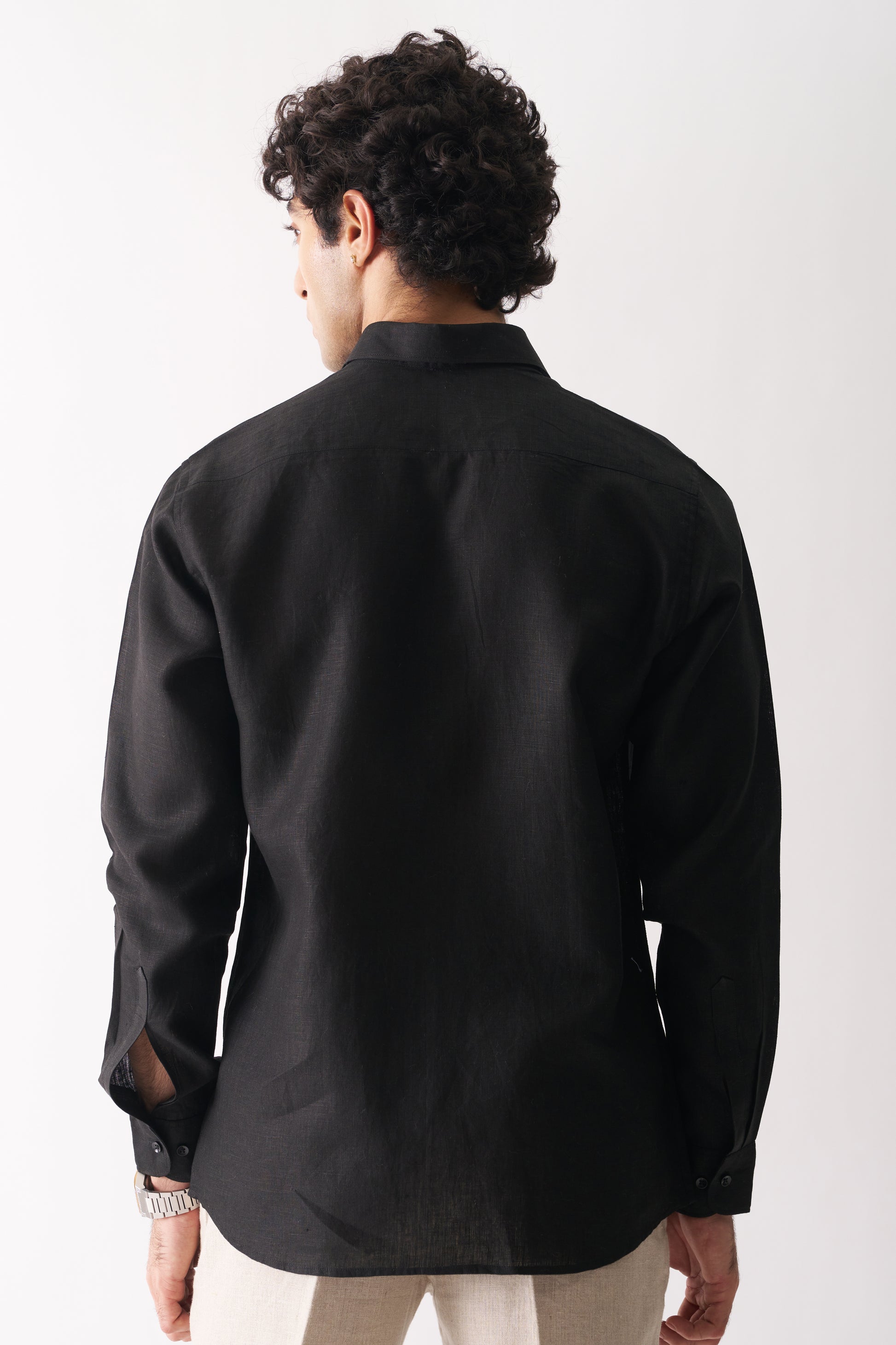 BLACK - ROZZANA FULL SLEEVE PURE LINEN SHIRT