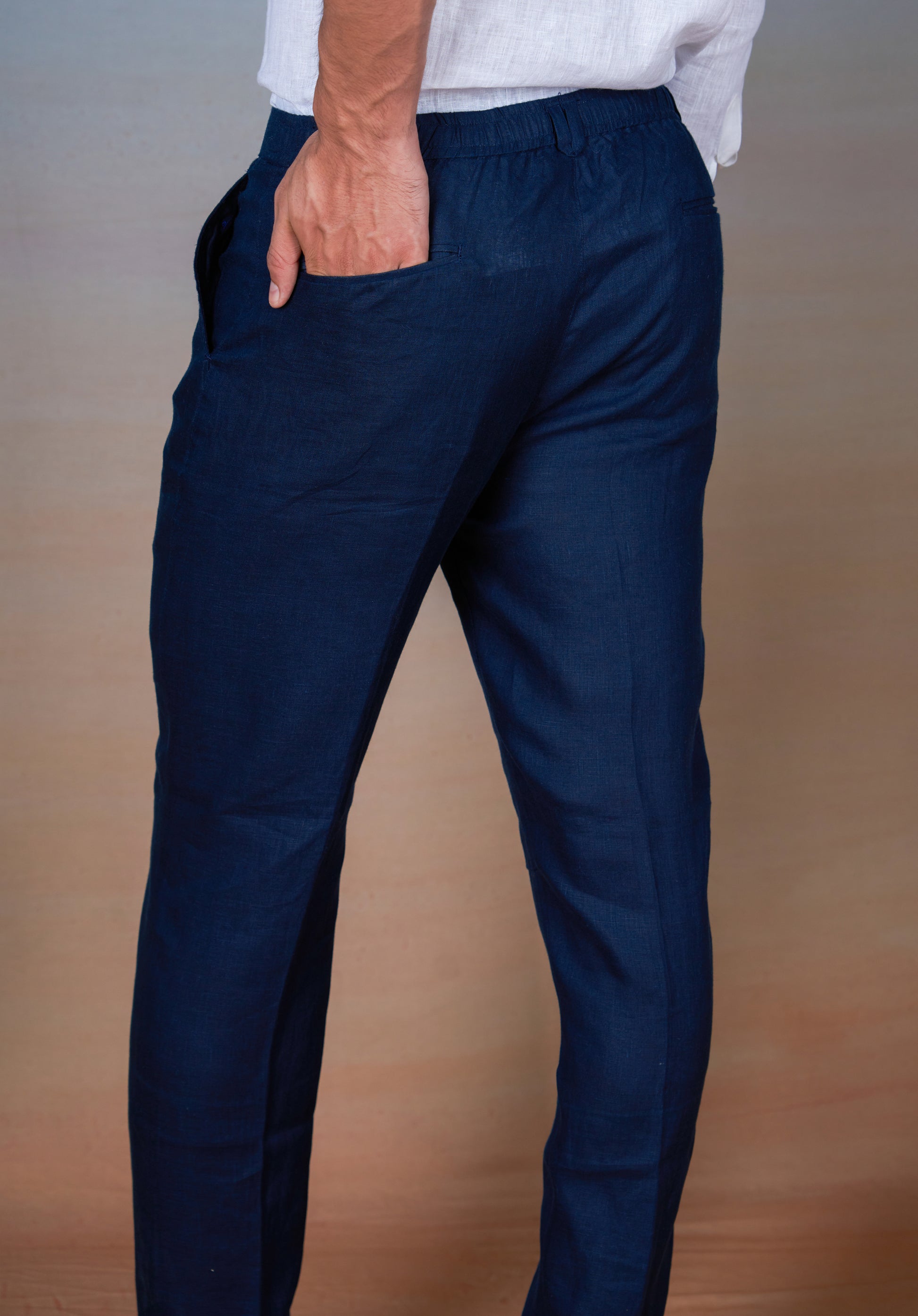 NAVY BLUE - LINEN EAZY PANT