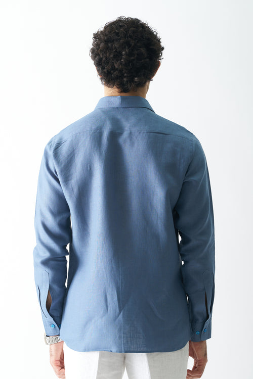 STORMY SEA - ROZZANA FULL SLEEVE PURE LINEN SHIRT