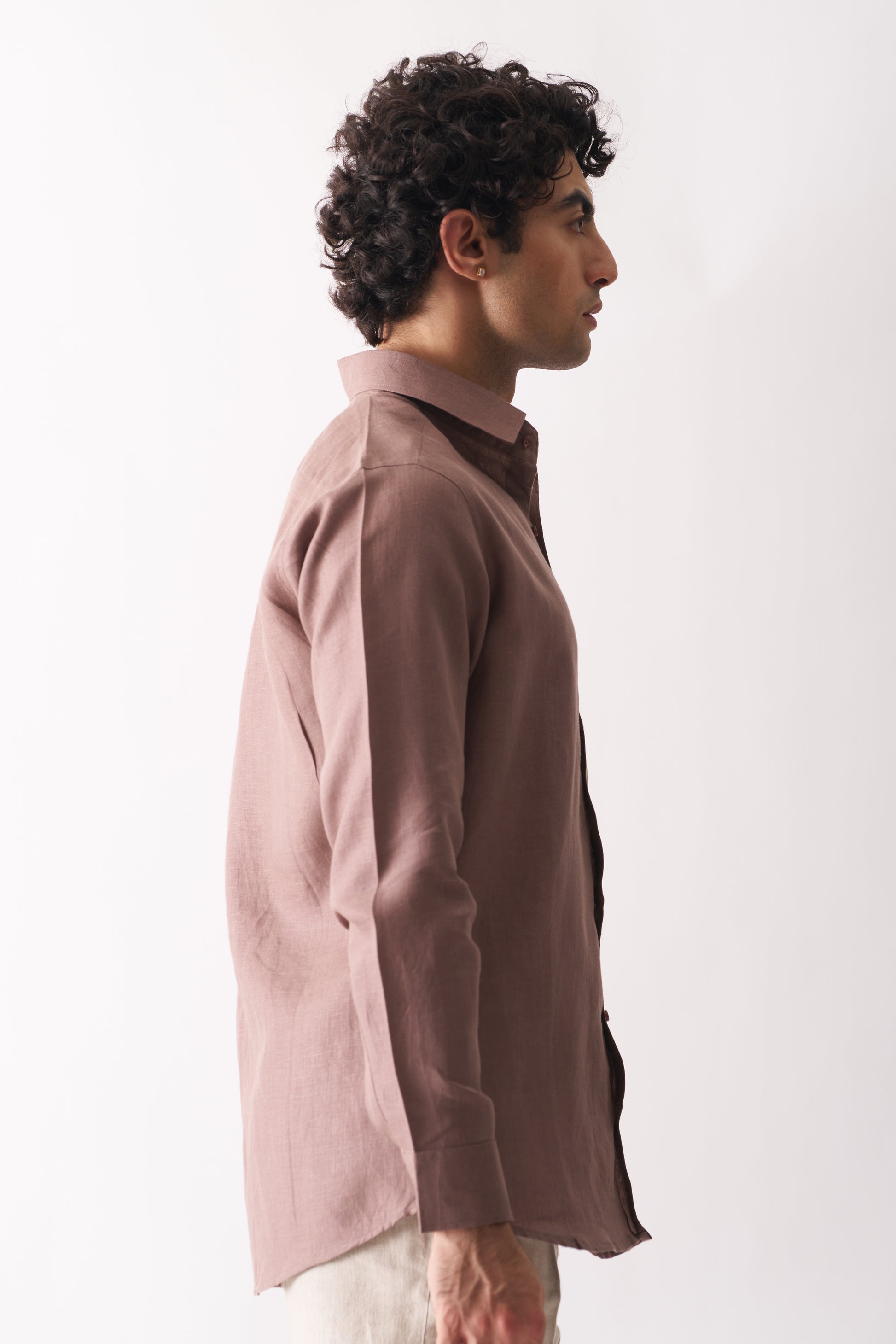 COFFEE - ROZZANA FULL SLEEVE PURE LINEN SHIRT