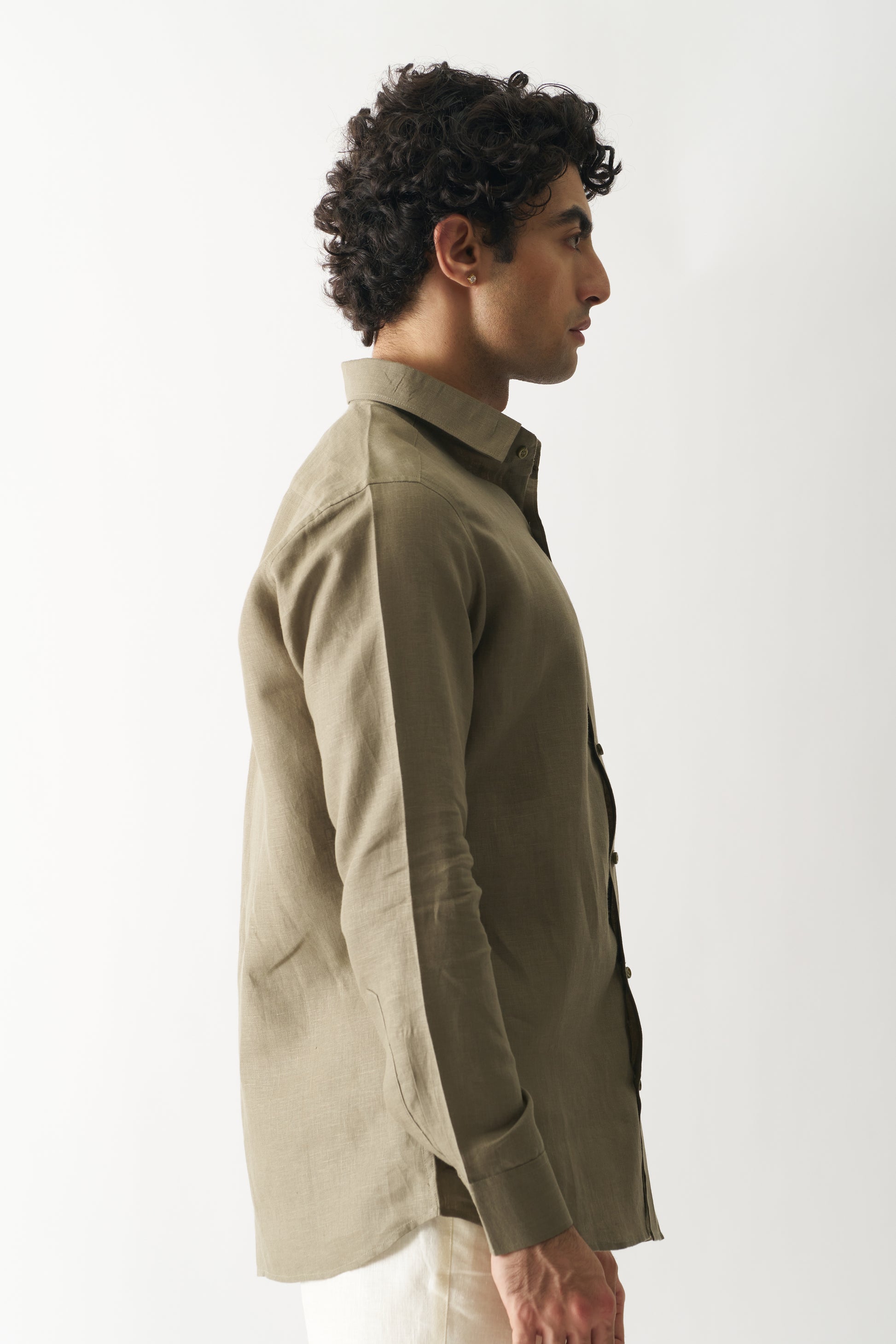 LIGHT OLIVE - ROZZANA FULL SLEEVE PURE LINEN SHIRT