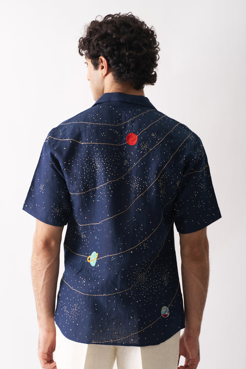 CELESTIAL PANORAMA - HAND EMBROIDERED UNISEX PURE LINEN SHIRT