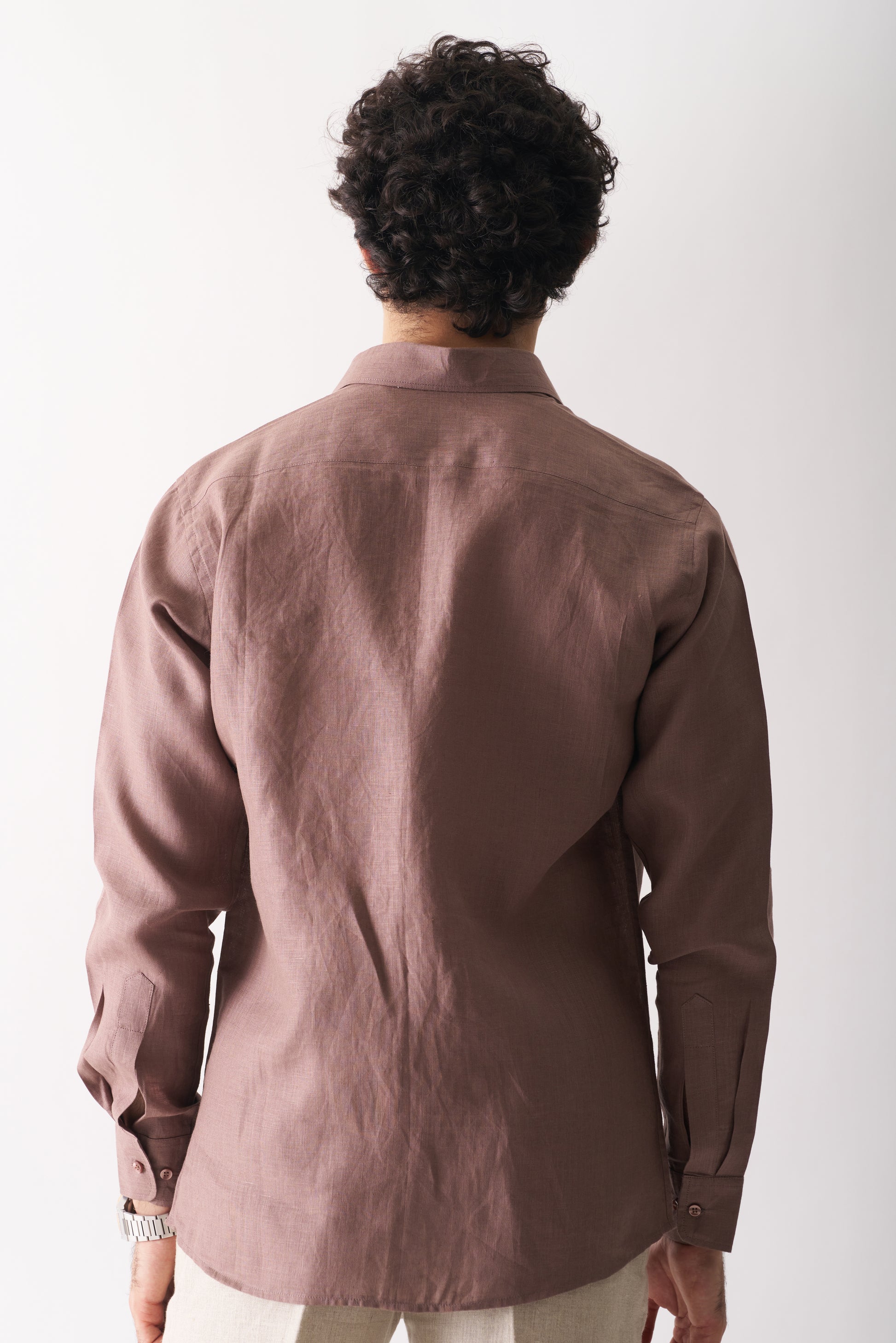 COFFEE - ROZZANA FULL SLEEVE PURE LINEN SHIRT