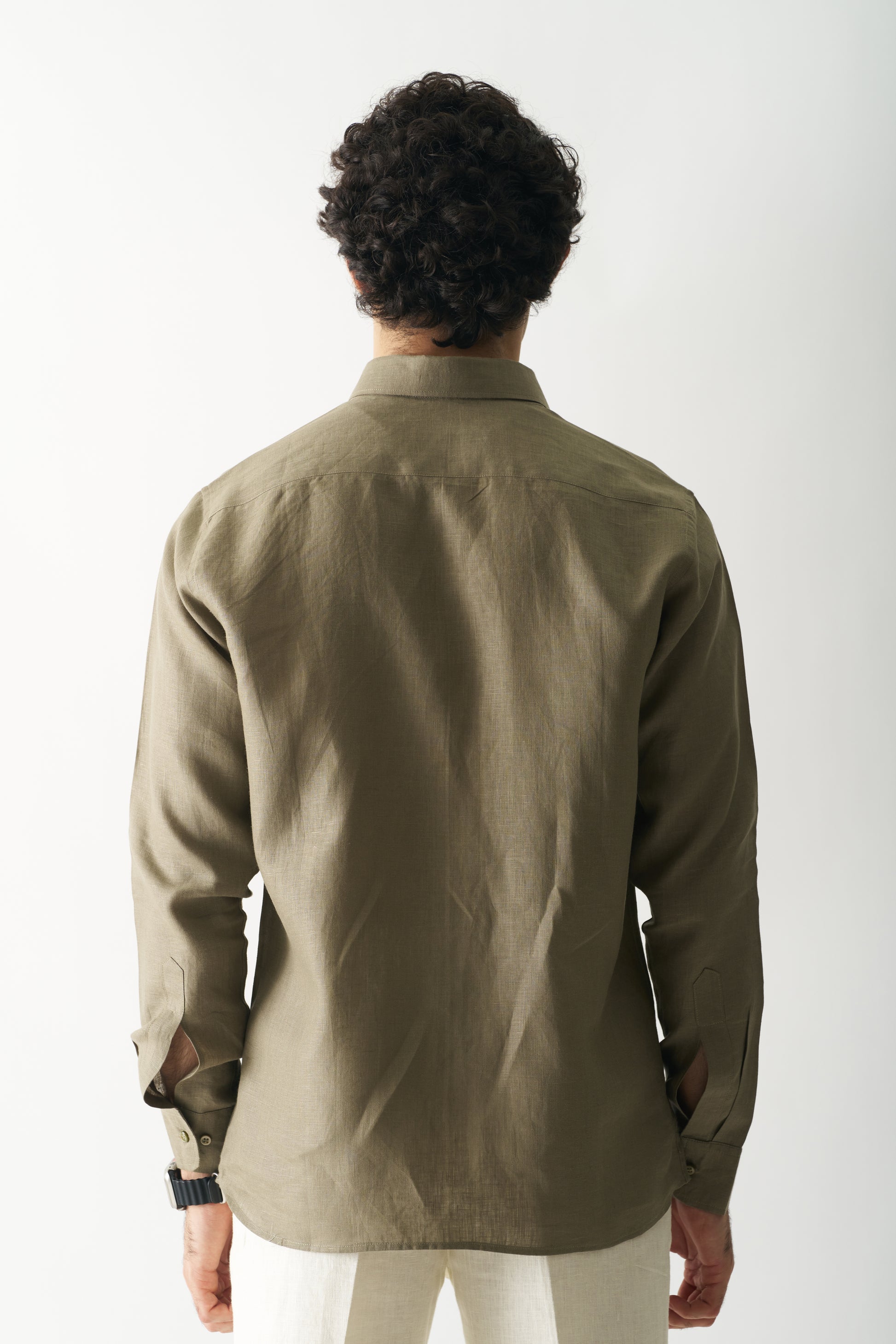 LIGHT OLIVE - ROZZANA FULL SLEEVE PURE LINEN SHIRT