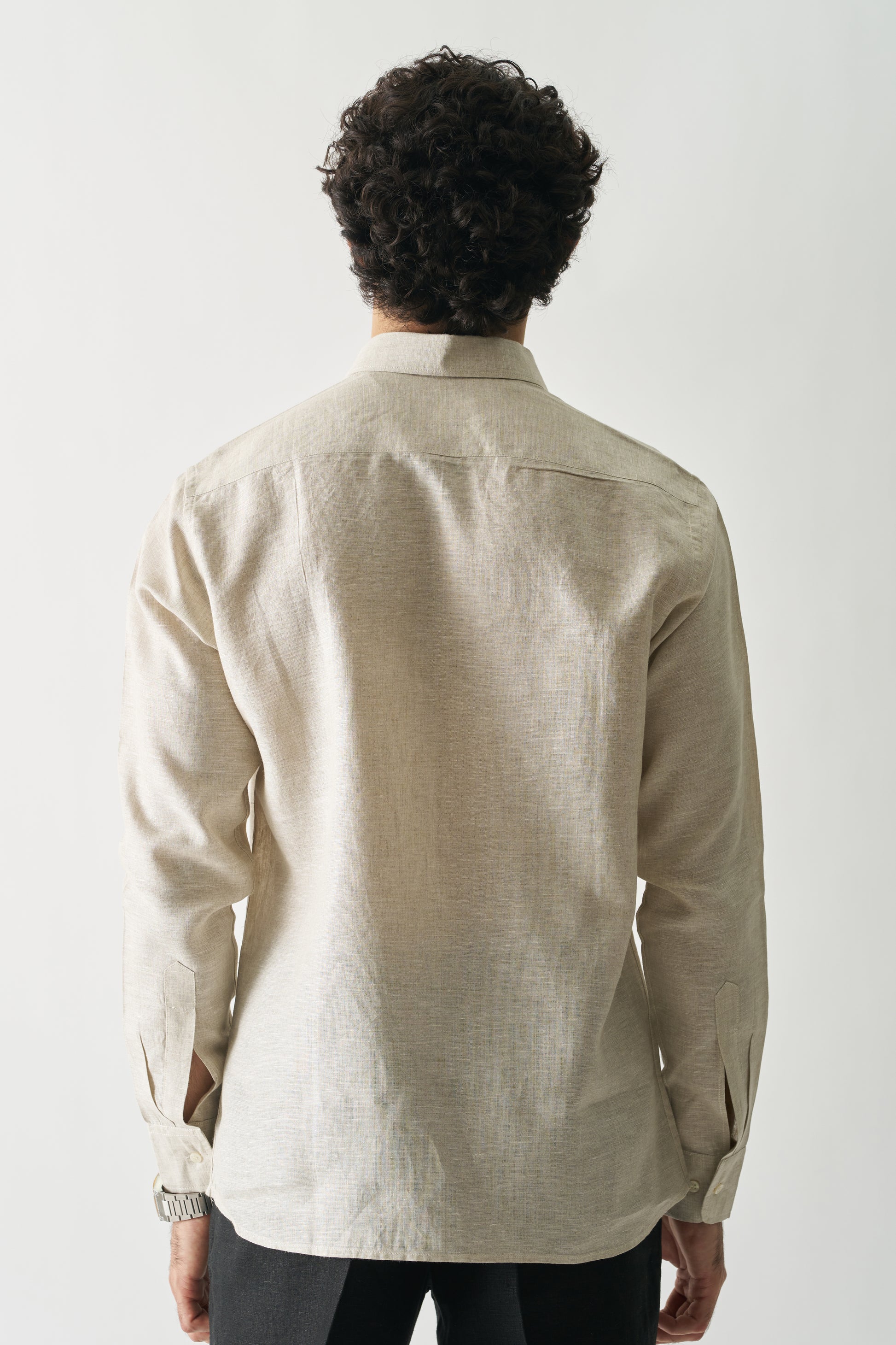 NATURAL - ROZZANA FULL SLEEVE PURE LINEN SHIRT