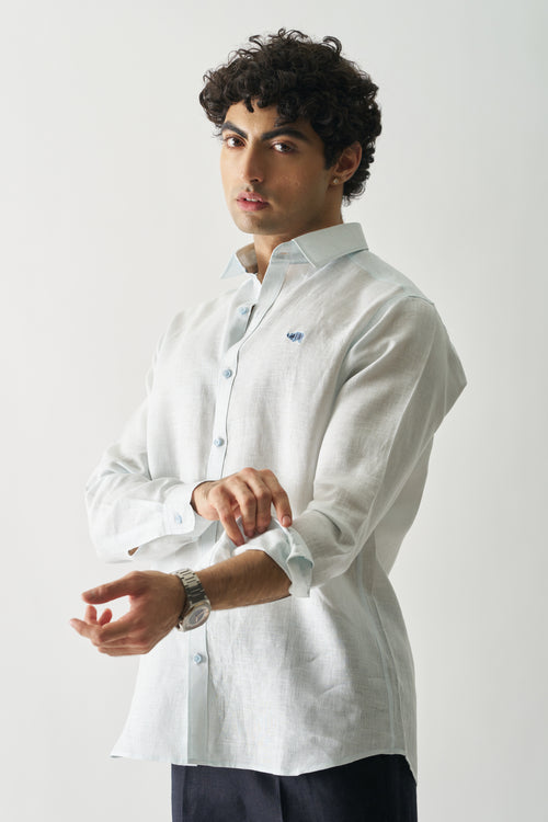 ICE BLUE - ROZZANA FULL SLEEVE PURE LINEN SHIRT