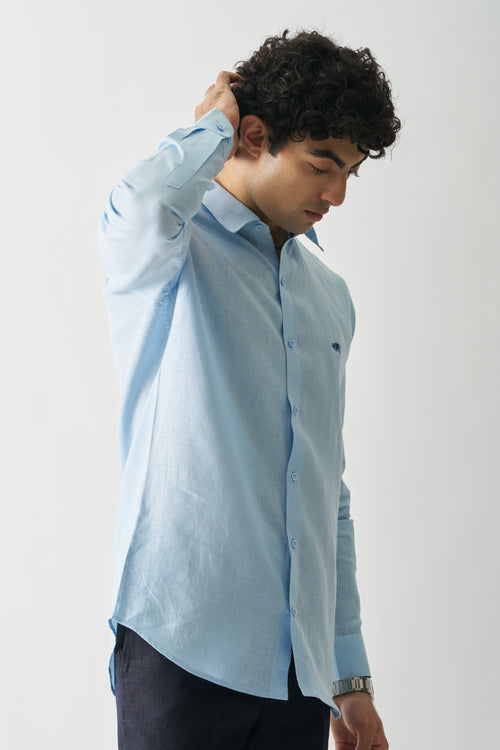 BLISSFUL BLUE - ROZZANA FULL SLEEVE PURE LINEN SHIRT