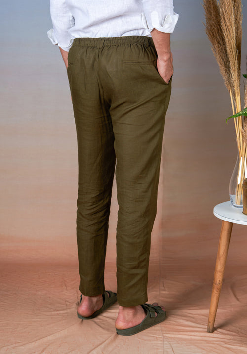 OLIVE GREEN - LINEN EAZY PANT