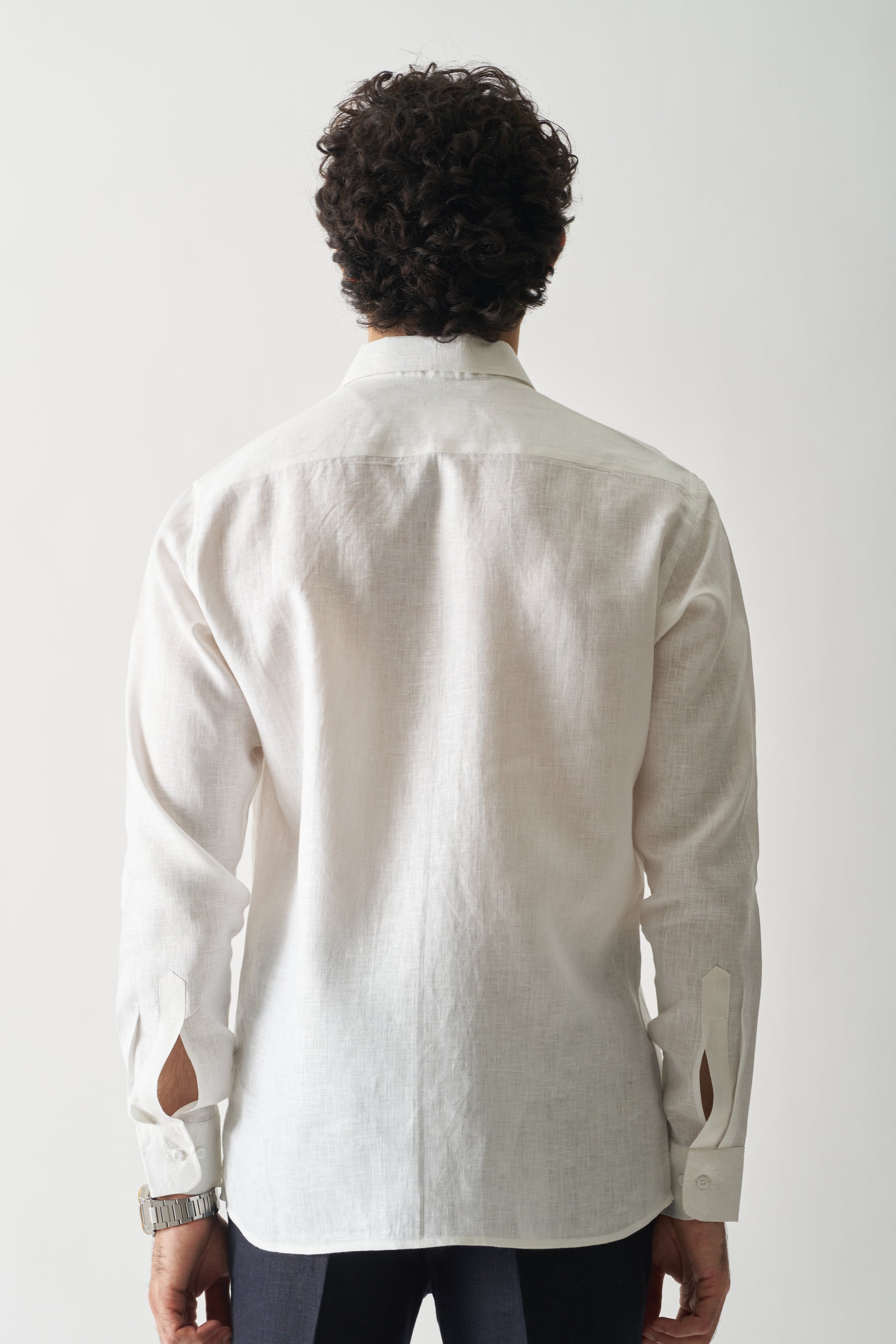 WHITE - ROZZANA FULL SLEEVE PURE LINEN SHIRT