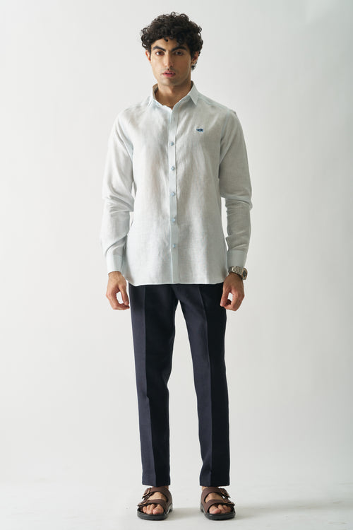 ICE BLUE - ROZZANA FULL SLEEVE PURE LINEN SHIRT