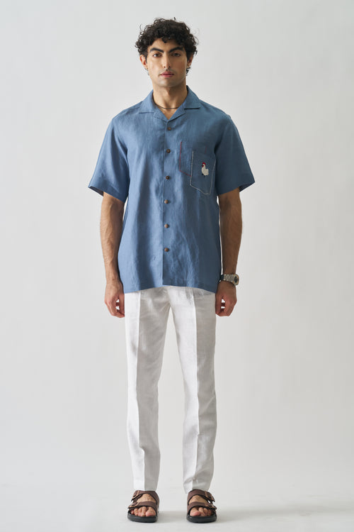 ROOSTER'S ROOST - HAND EMBROIDERED UNISEX PURE LINEN SHIRT