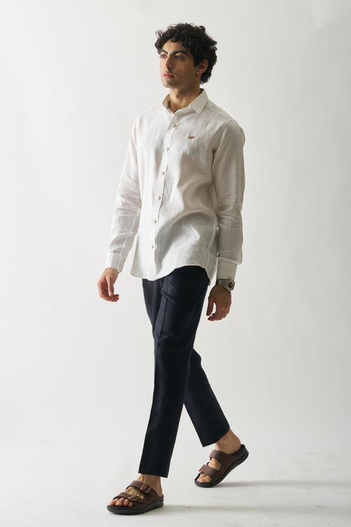 WHITE - ROZZANA FULL SLEEVE PURE LINEN SHIRT