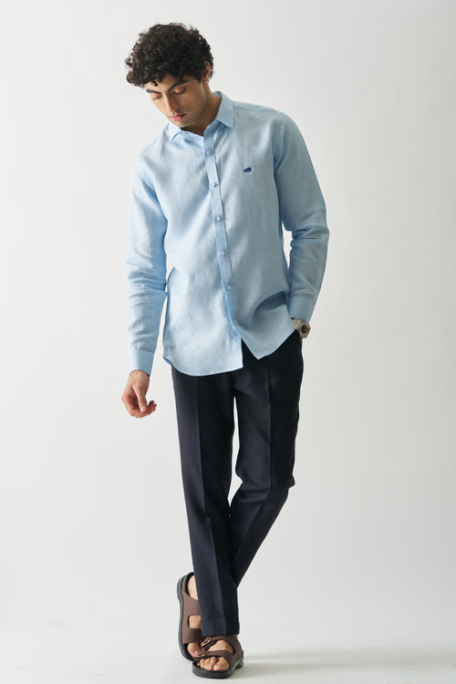 BLISSFUL BLUE - ROZZANA FULL SLEEVE PURE LINEN SHIRT