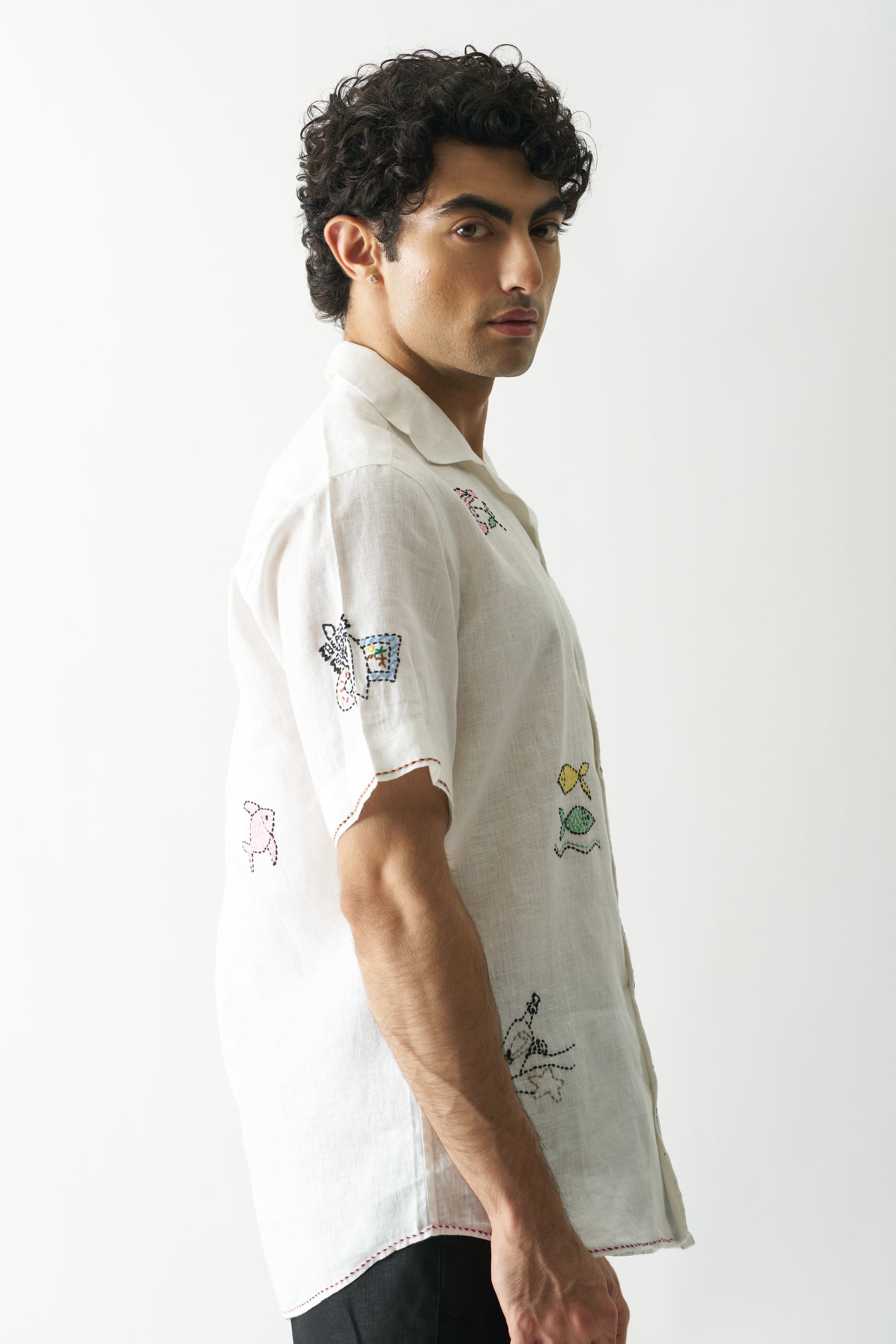 BEACH BLISS - HAND EMBROIDERED UNISEX PURE LINEN SHIRT