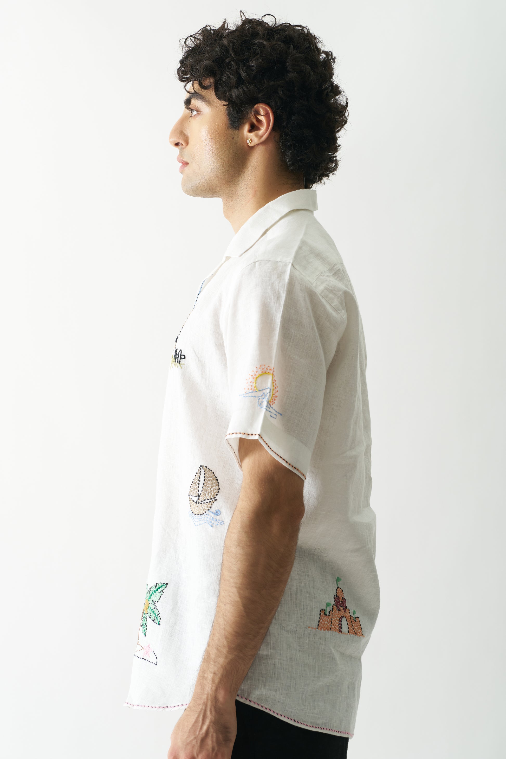 BEACH BLISS - HAND EMBROIDERED UNISEX PURE LINEN SHIRT