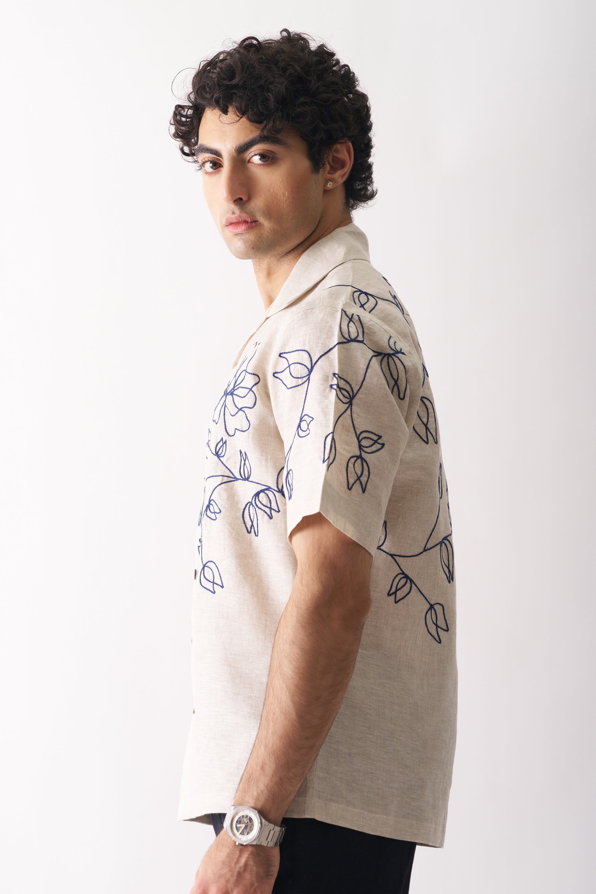 FLORAL SERENADE - HAND EMBROIDERED UNISEX PURE LINEN SHIRT