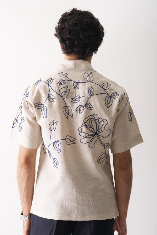 FLORAL SERENADE - HAND EMBROIDERED UNISEX PURE LINEN SHIRT