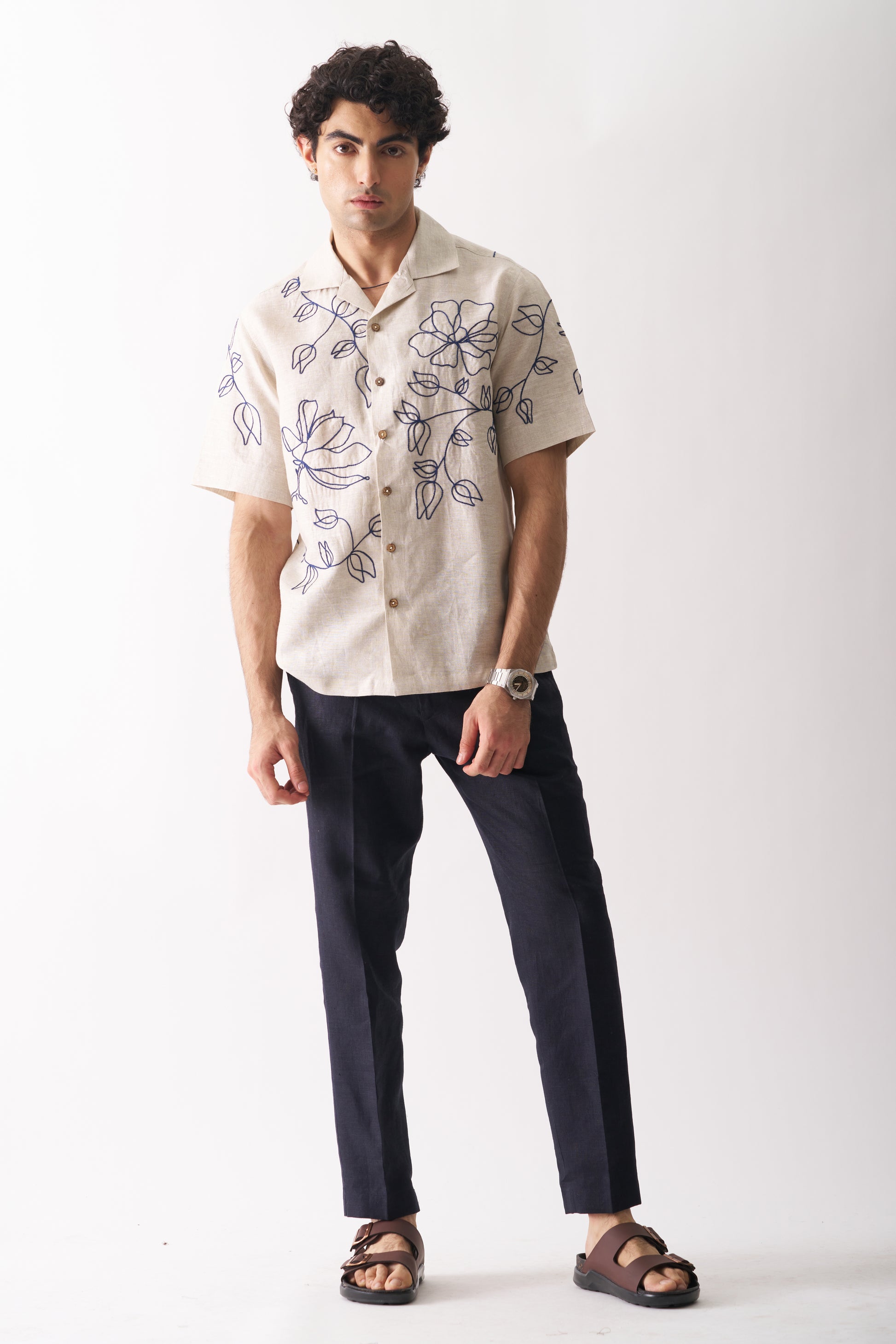 FLORAL SERENADE - HAND EMBROIDERED UNISEX PURE LINEN SHIRT