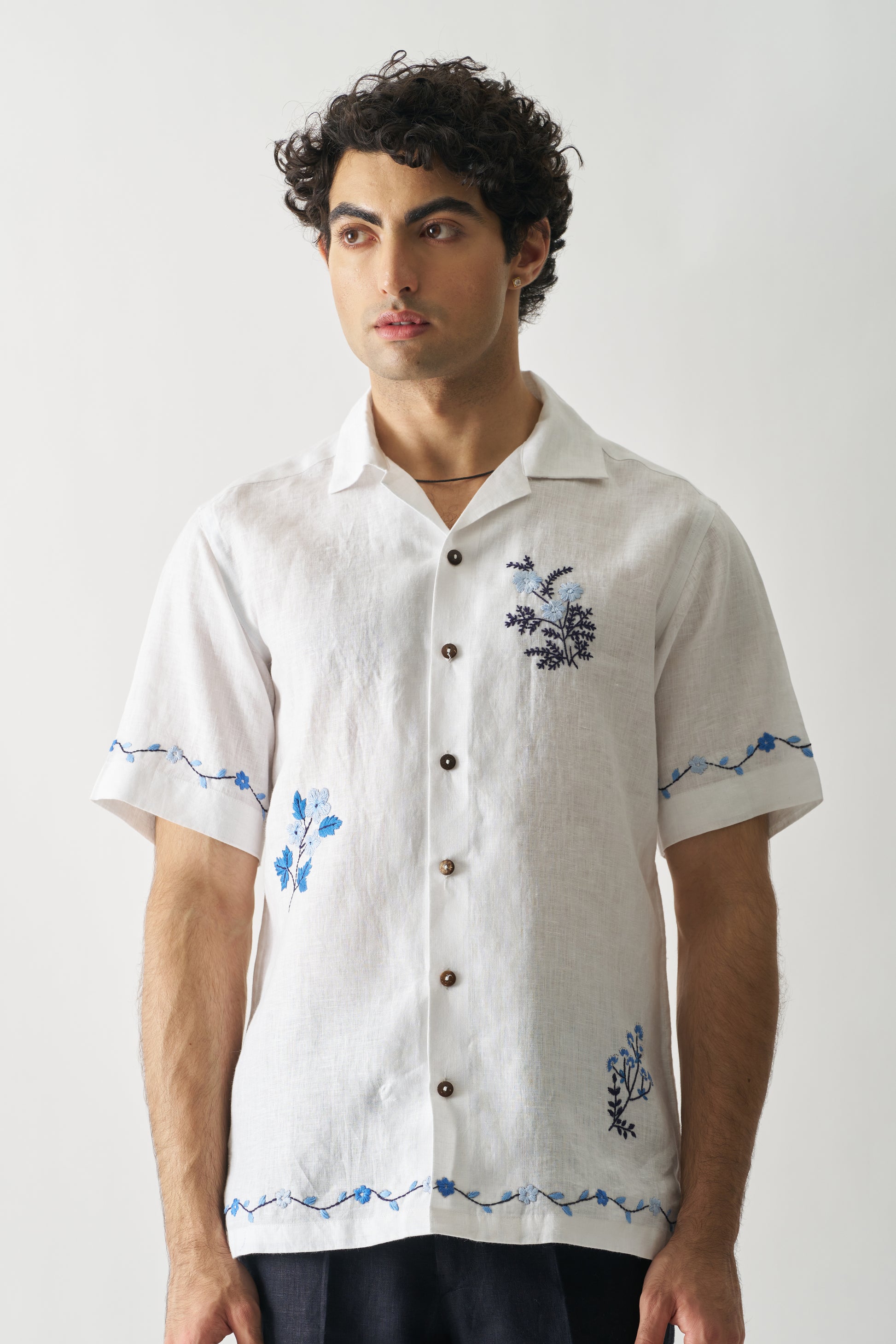 BLOSSOM CASCADE - HAND EMBROIDERED UNISEX PURE LINEN SHIRT