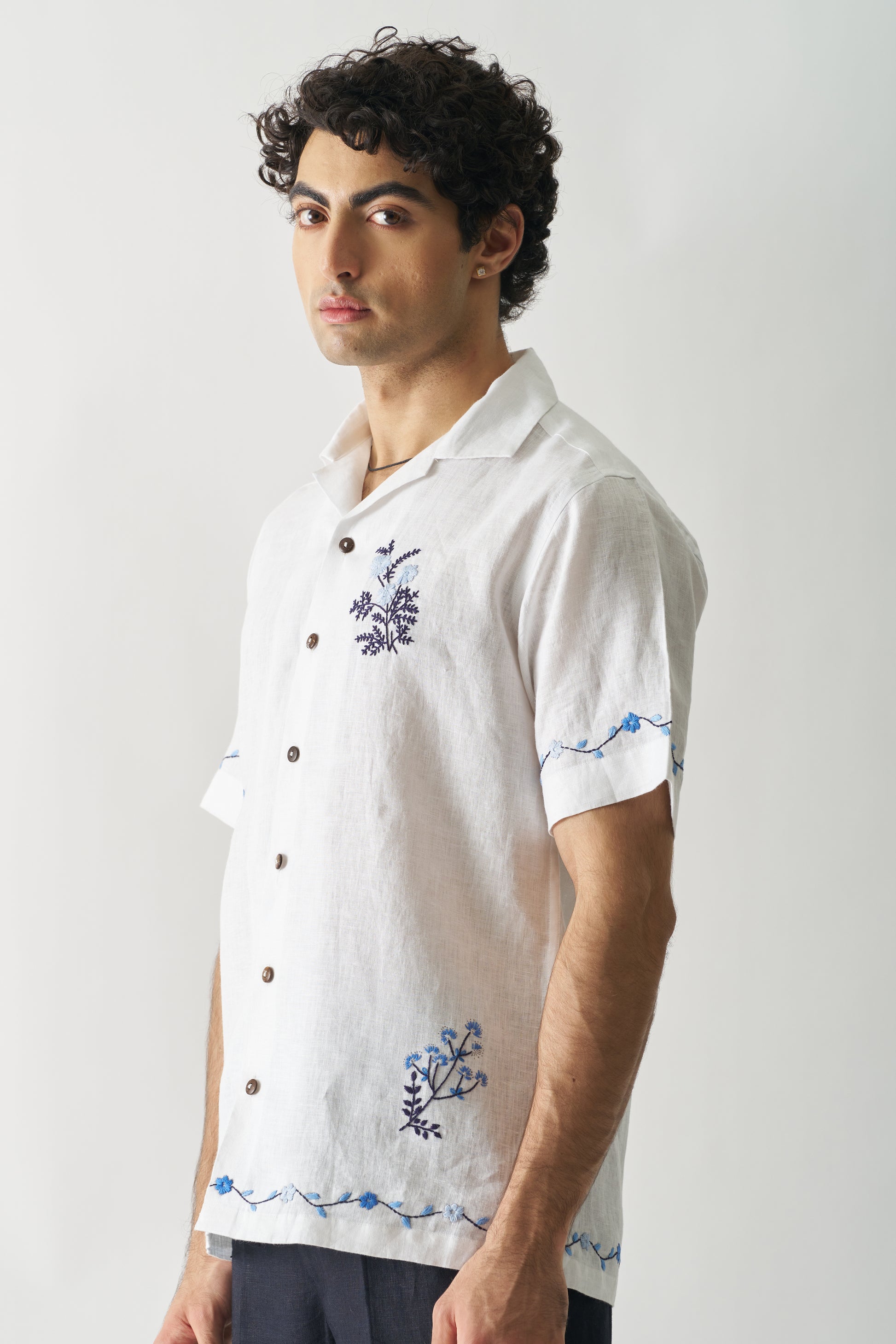 BLOSSOM CASCADE - HAND EMBROIDERED UNISEX PURE LINEN SHIRT