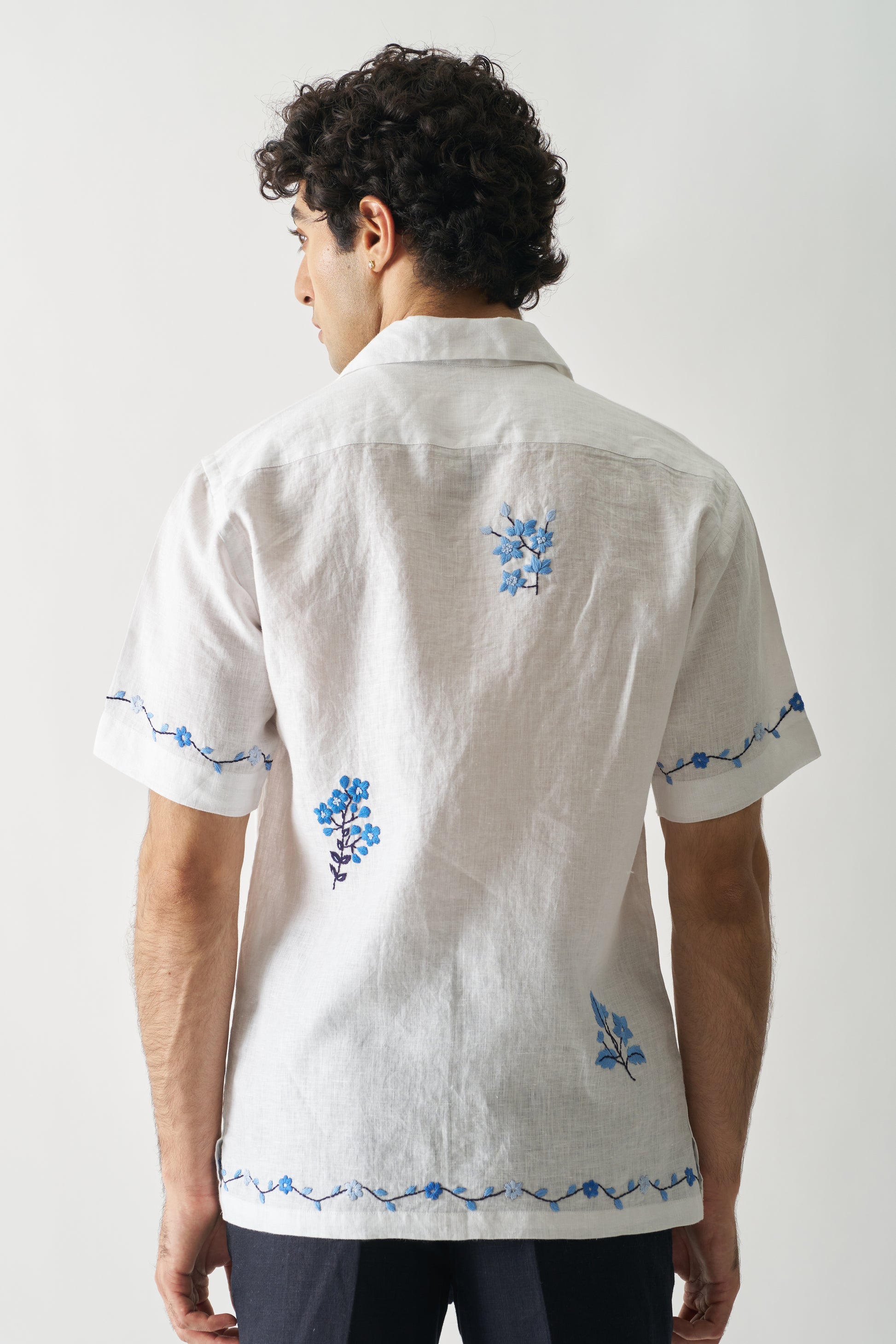 BLOSSOM CASCADE - HAND EMBROIDERED UNISEX PURE LINEN SHIRT