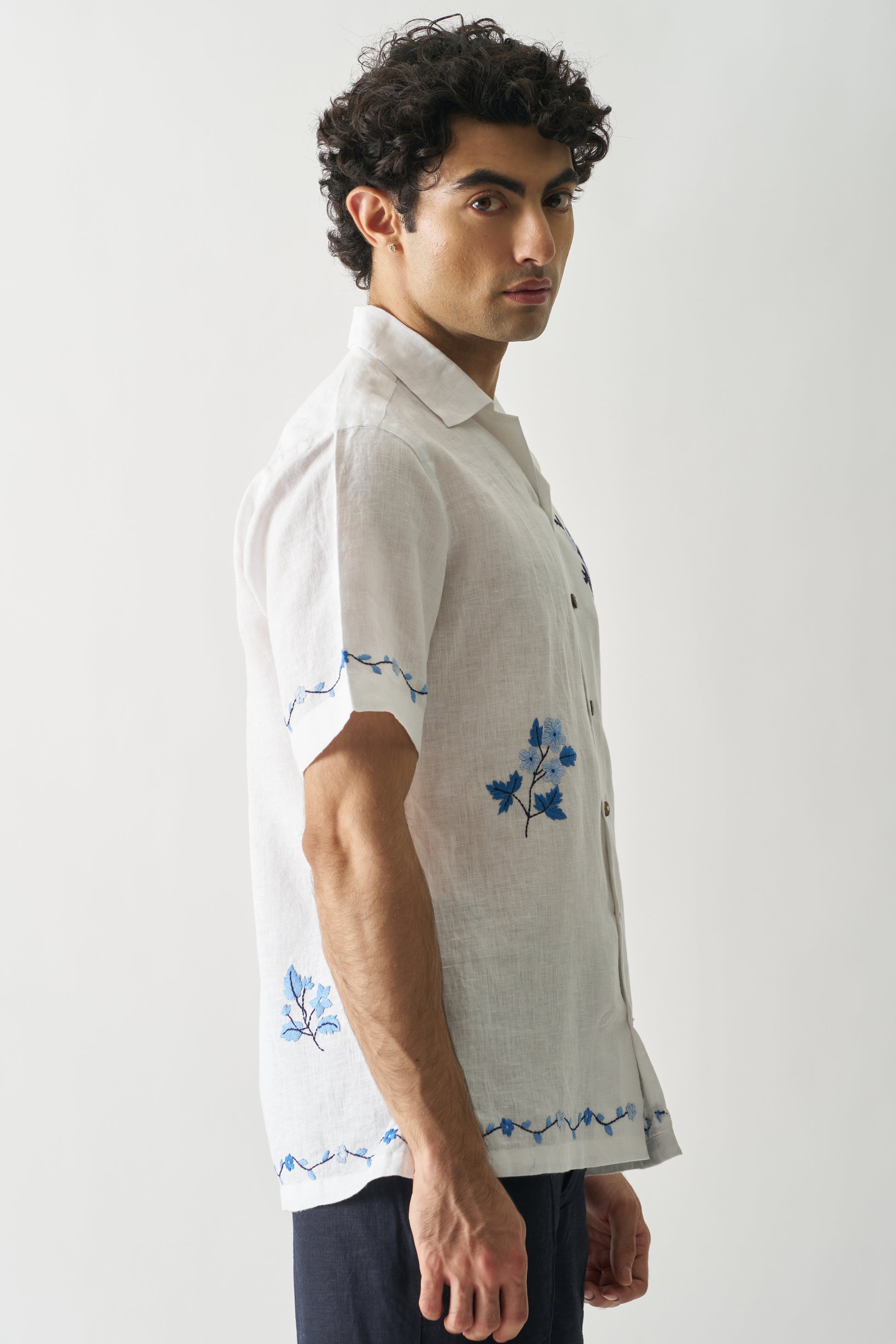 BLOSSOM CASCADE - HAND EMBROIDERED UNISEX PURE LINEN SHIRT