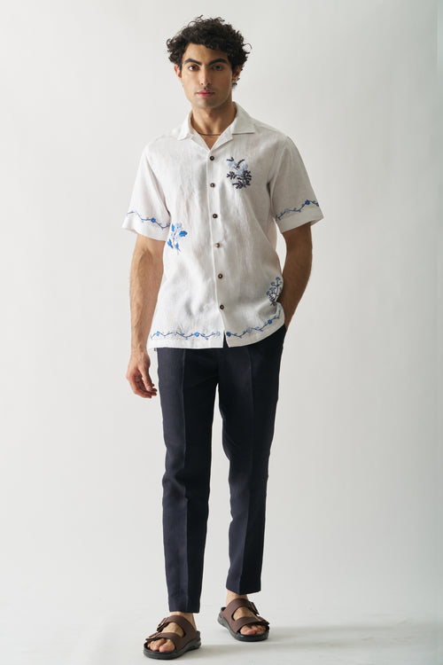 BLOSSOM CASCADE - HAND EMBROIDERED UNISEX PURE LINEN SHIRT